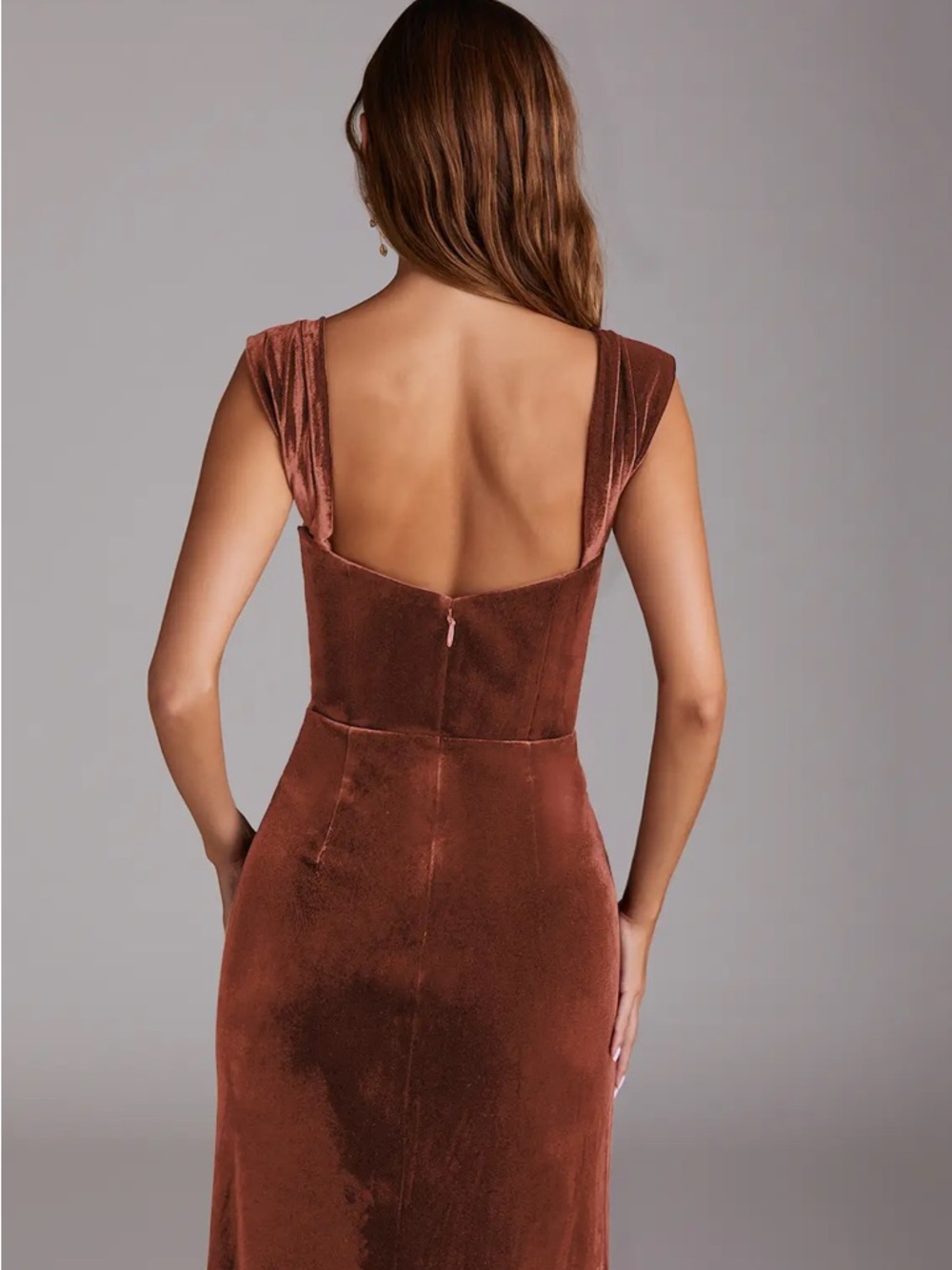 Azazie Terracotta Velvet Junia Bridesmaid Dress - NWT - Picture 2 of 8